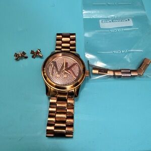 Michael Kors Rose Gold Watch w/ Matching Rose Gold Bow Earrings
